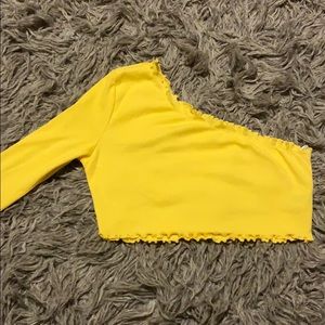 Yellow one shoulder crop tee